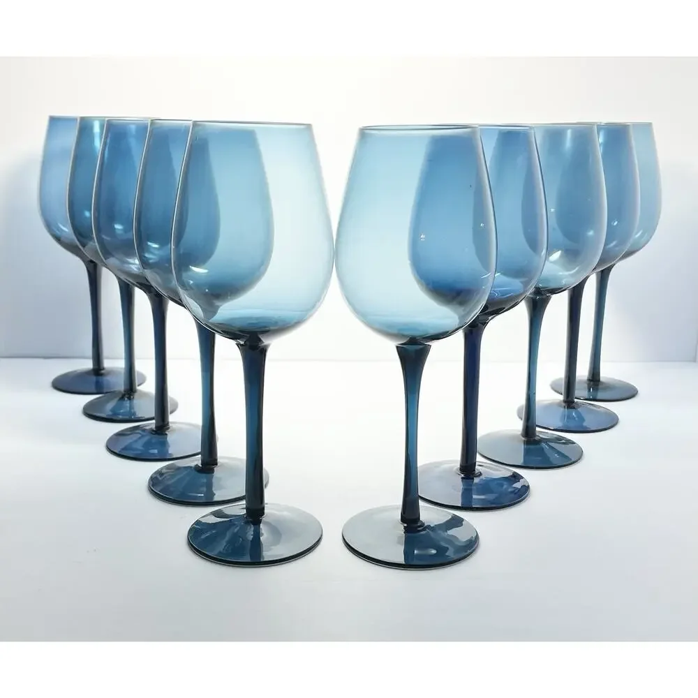 Pier 1 Set of 10 Blue Wine, Water or All Purpose Glasses 9 1/4” 16oz